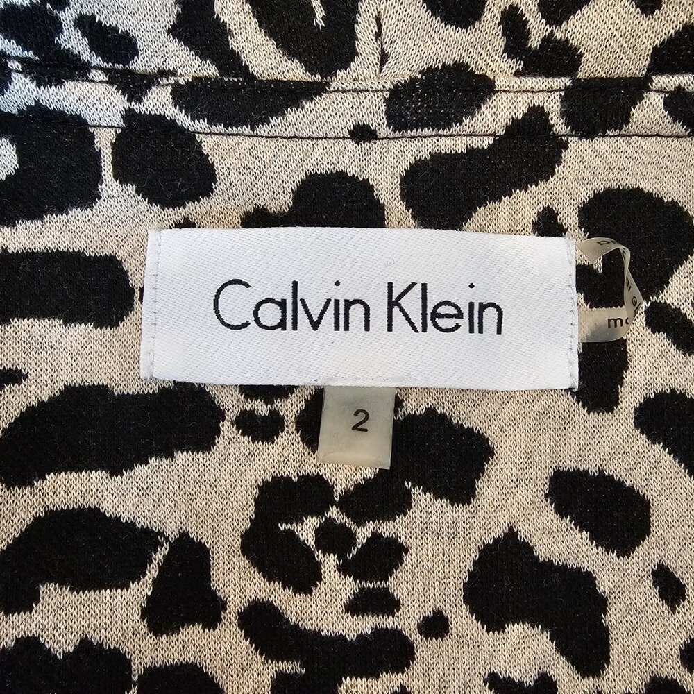 Calvin Klein Leopard Print Ruffle Front Blazer Jacket Open Front - Picture 10 of 11